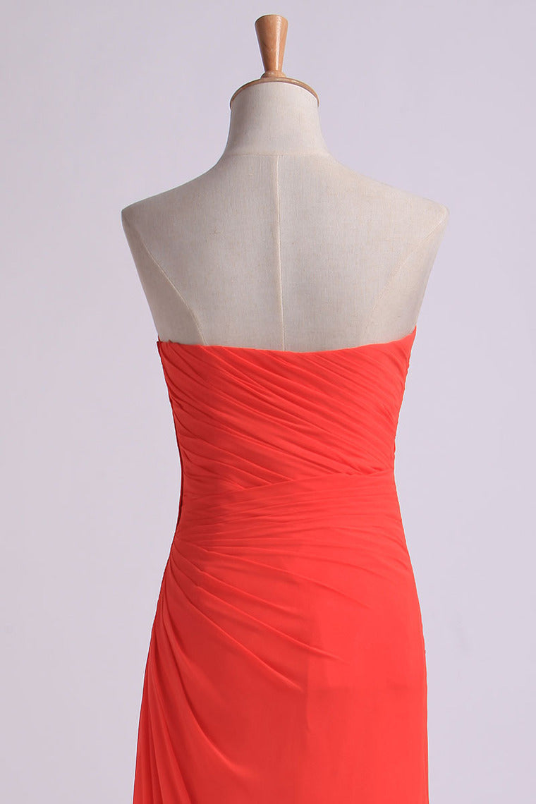 2022 Sheath/Column Prom Dresses Sweetheart Chiffon With Slit And Ruffles Floor Length