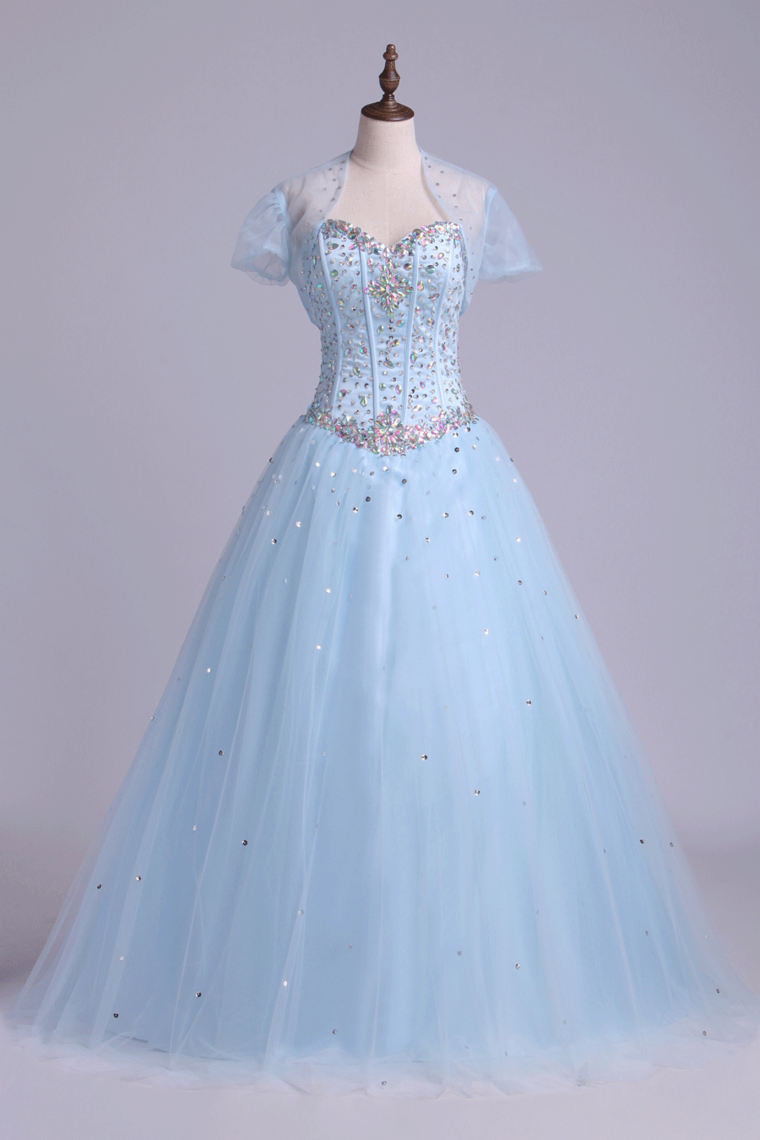 2022 Sweetheart Beaded Bodice Quinceanera Dresse Tulle Floor Length