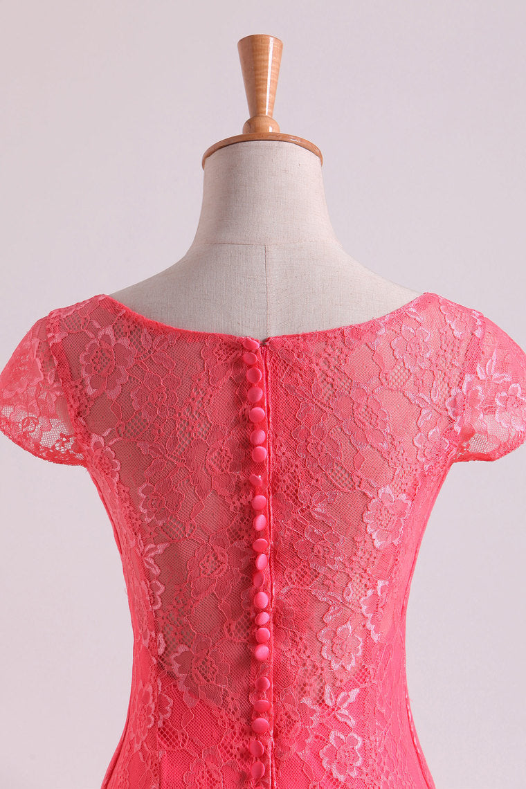 2022 Bridesmaid Dresses Scoop Column Floor Length Lace