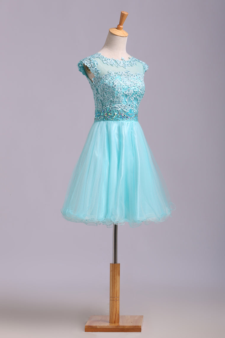 2022 Homecoming Dresses A Line Scoop Short/Mini Tulle&Lace