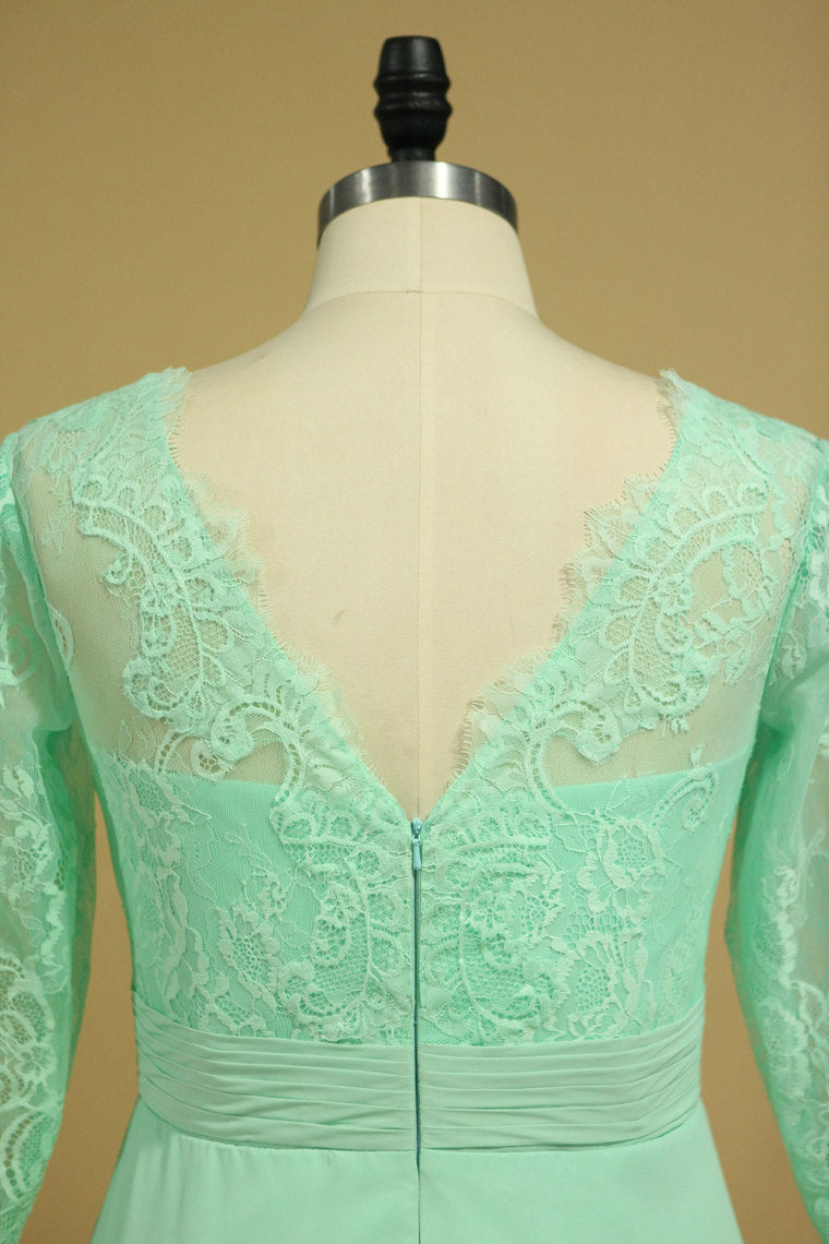 2022 3/4 Length Sleeve Mother Of The Bride Dresses V Neck Chiffon With Applique