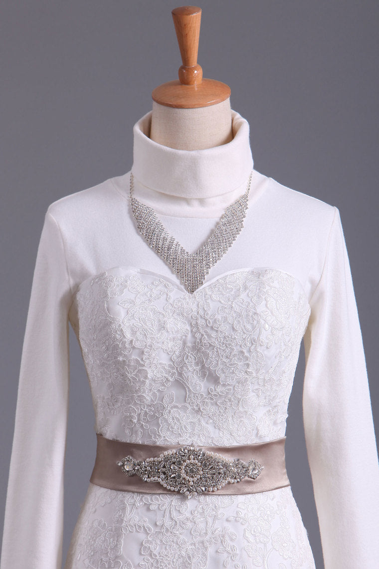 2022 Muslim Sweetheart Wedding Dresses Organza With Applique And Sash Mermaid