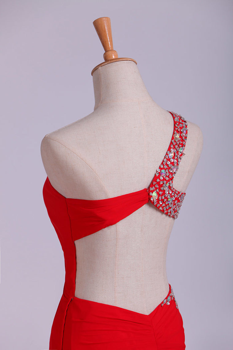2022 Prom Dresses Red One Shoulder Chiffon