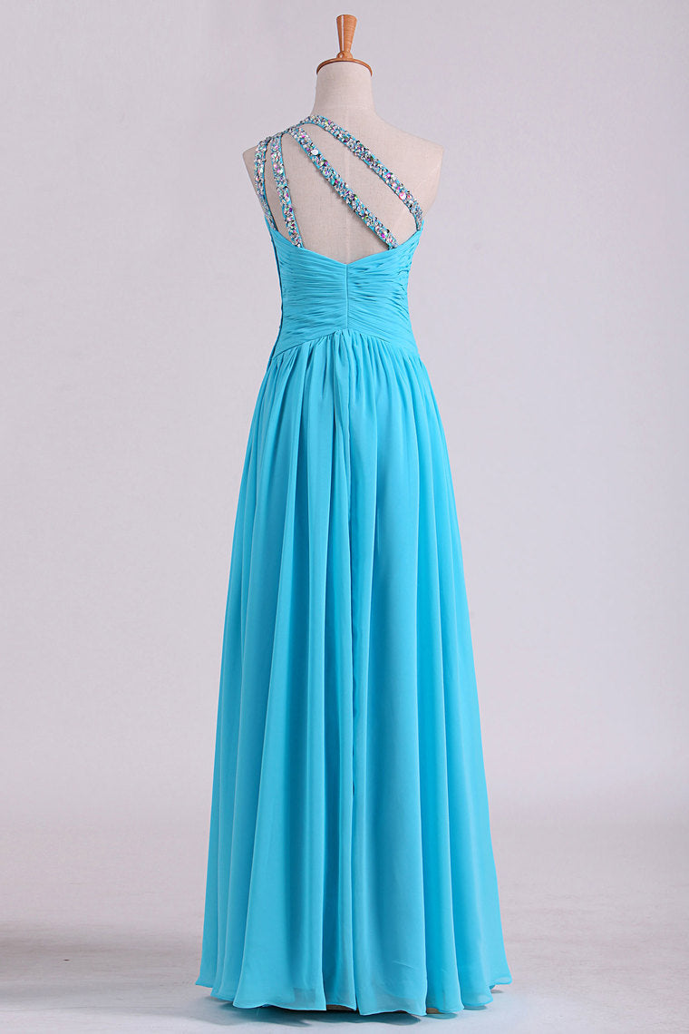 2022 One Shoulder Prom Dresses A Line Chiffon With Beads And Ruffles