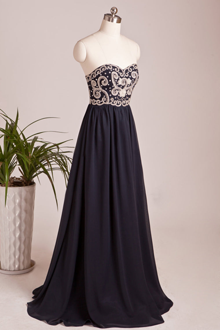 2022 Beaded Bodice Prom Dresses A Line Chiffon Floor Length