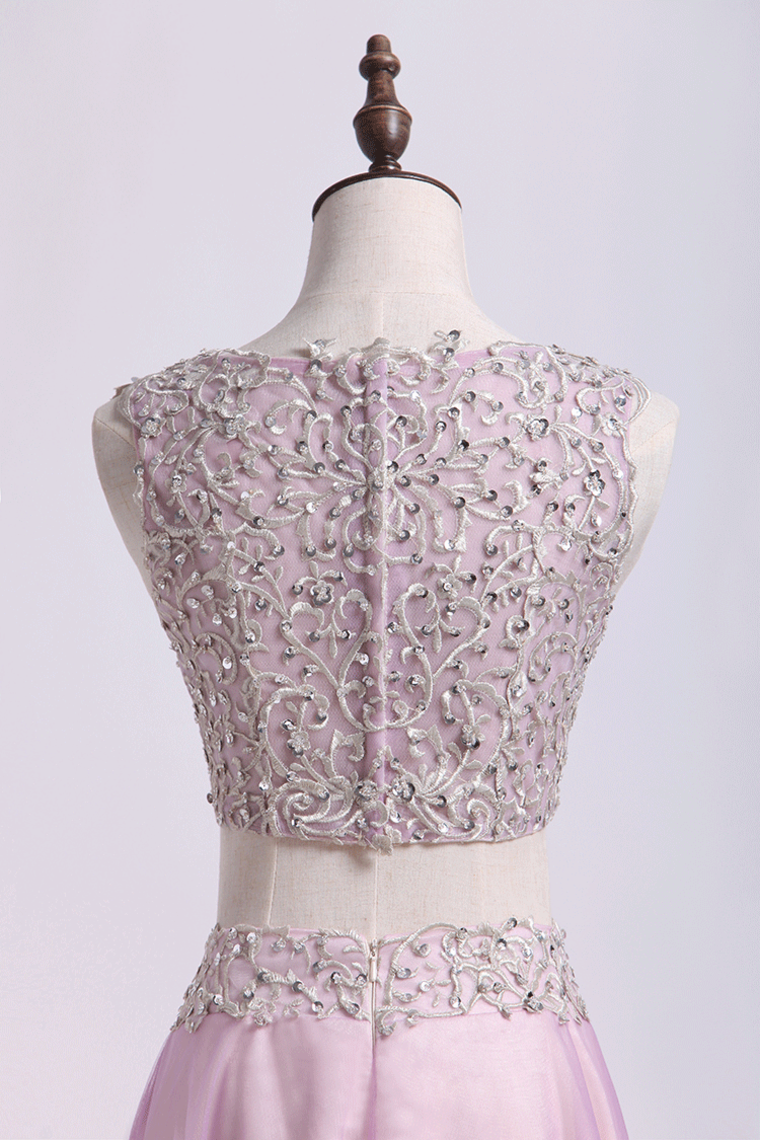 2022 Two-Piece Scoop Cocktail Dresses A-Line Tulle With Applique Knee Length