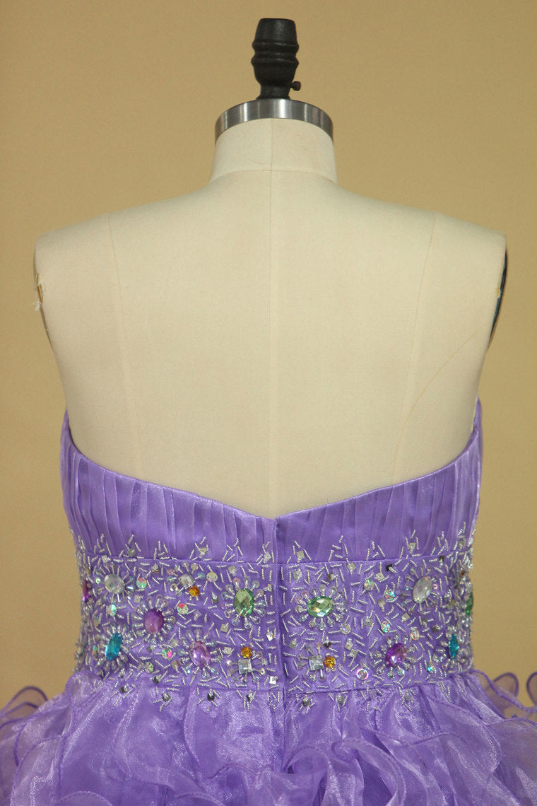 2022 Asymmetrical Prom Dresses Sweetheart Organza With Beads And Ruffles A Line