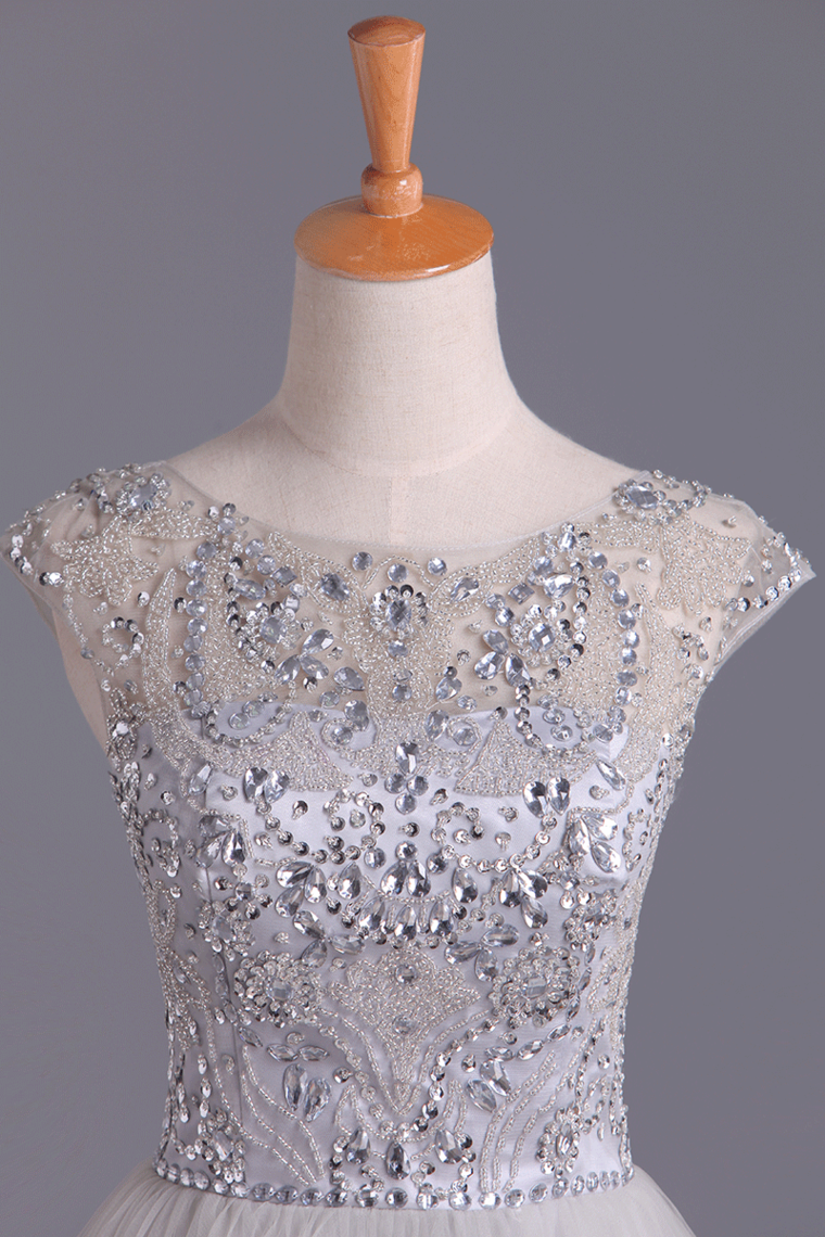 2022 Bateau A Line Short Beaded Bodice Homecoming Dresses Tulle