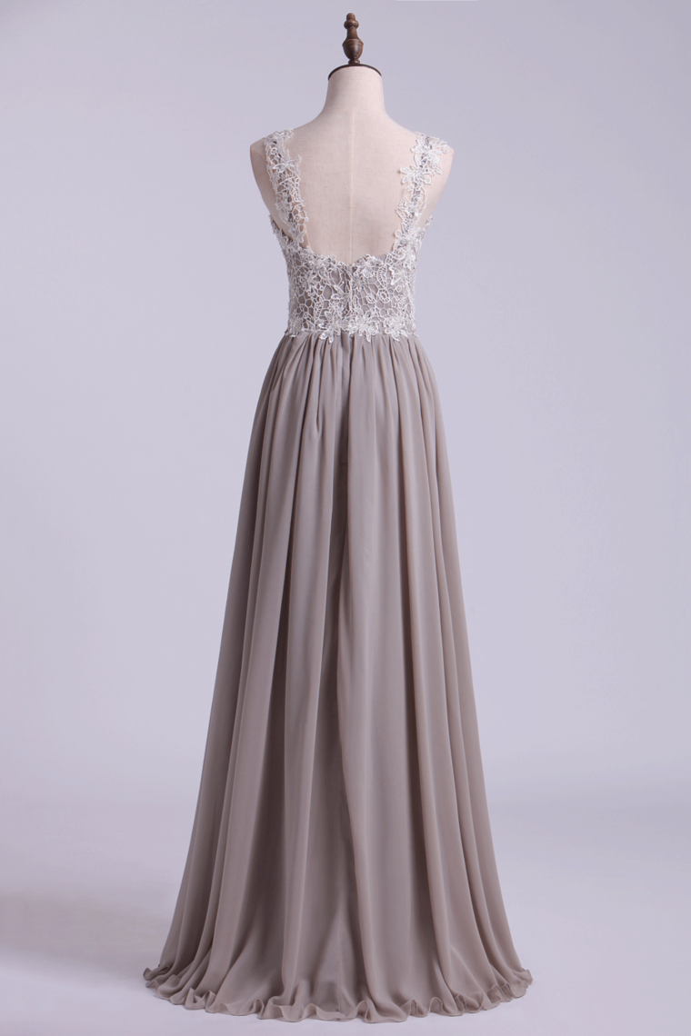 2022 Low Back Straps A Line Prom Dress With Lace Bodice Chiffon