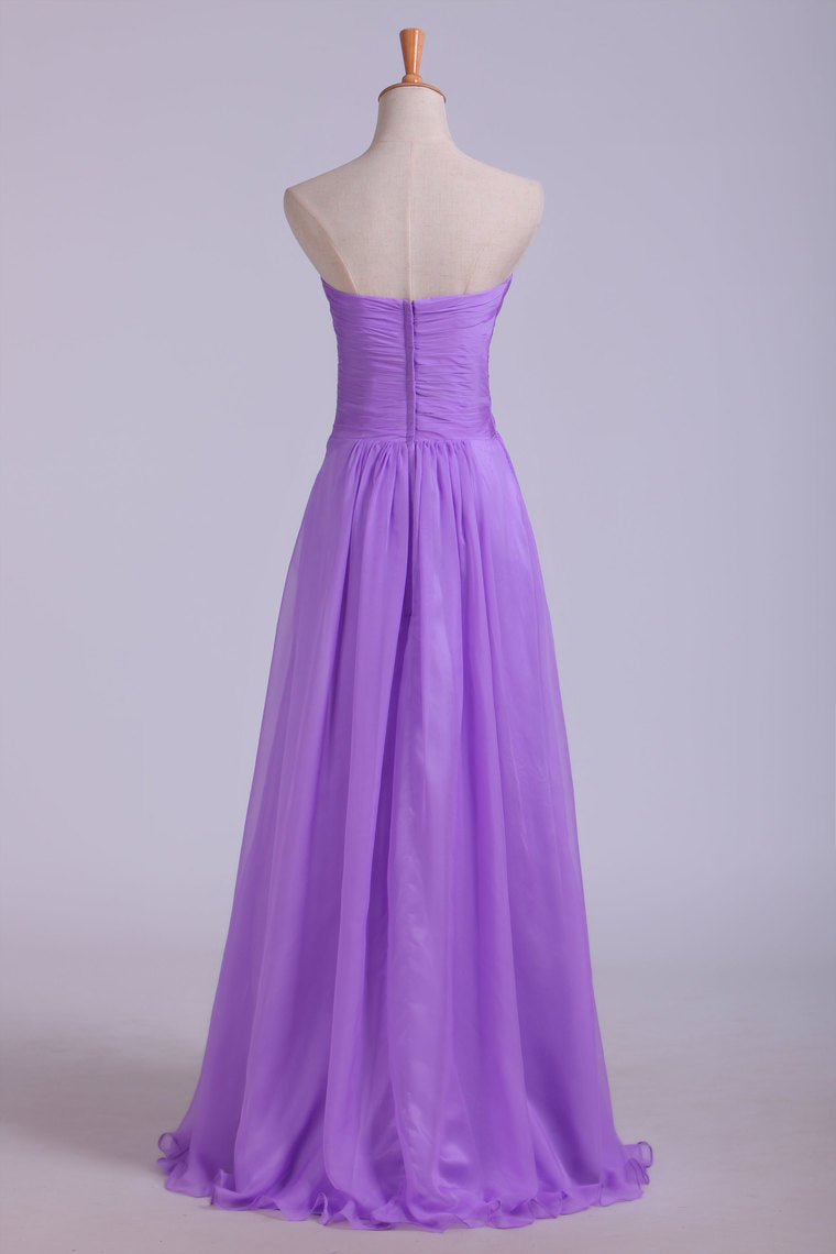 2022 Sweetheart Neckline Chic Dress Pleated Bodice A Line With Slit Chiffon