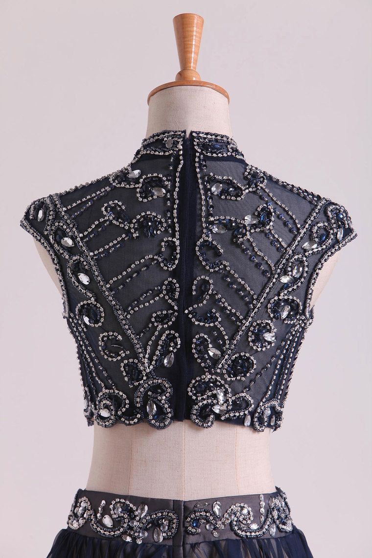 2022 Two-Piece High Neck A Line Short/Mini Homecoming Dresses Tulle & Chiffon