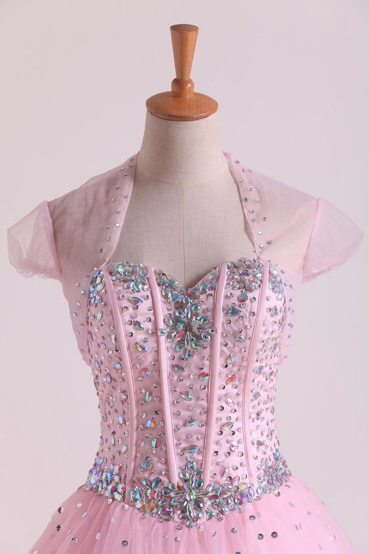 2022 Sweetheart Beaded Bodice Quinceanera Dresse Tulle Floor Length