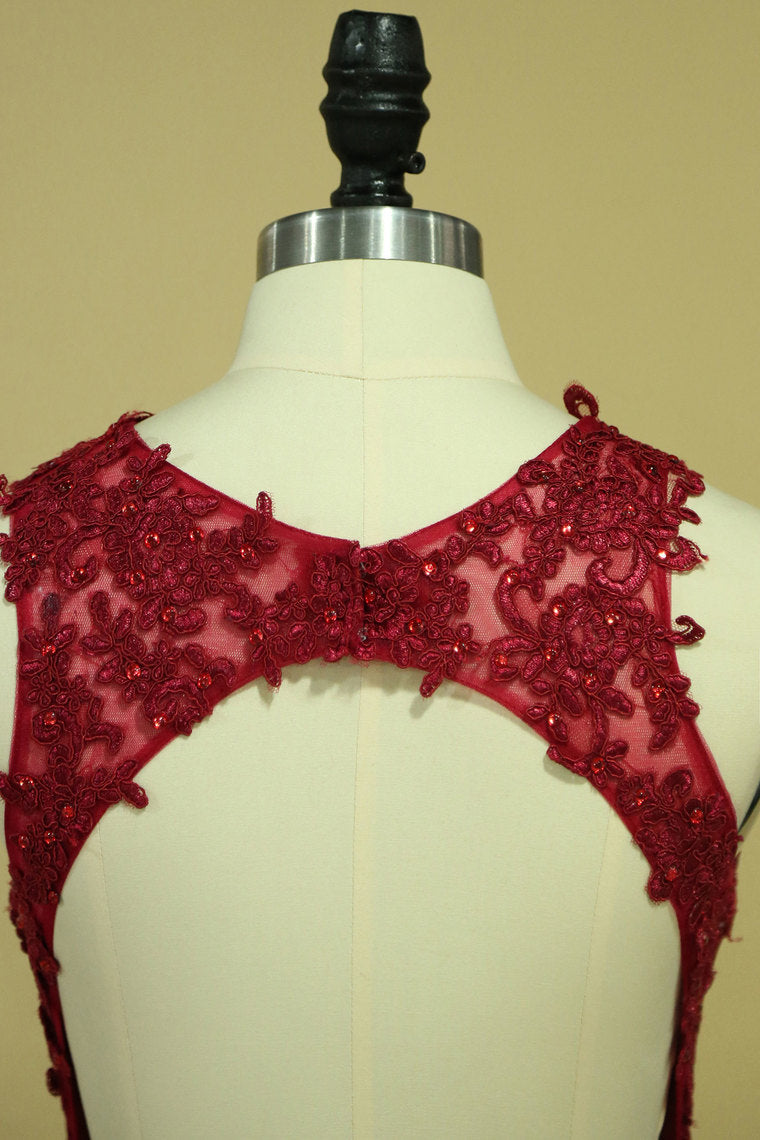 2022 Sexy Open Back Prom Dresses Mermaid Scoop Tulle With Applique And Beads