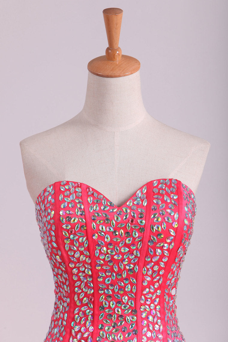 2022 Sweetheart Prom Dresses Beaded Bodice Floor Length Tulle Lace Up