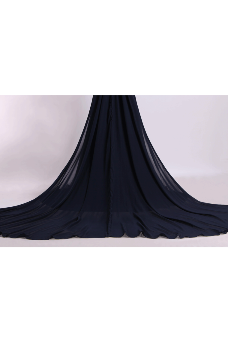 2022 V-Neck Prom Dresses A-Line With Ruffles Court Train Chiffon