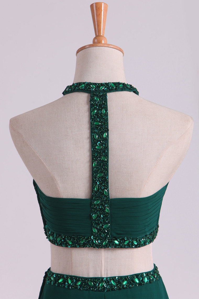 2022 Sexy Open Back Prom Dresses Scoop Chiffon With Ruffles And Beads