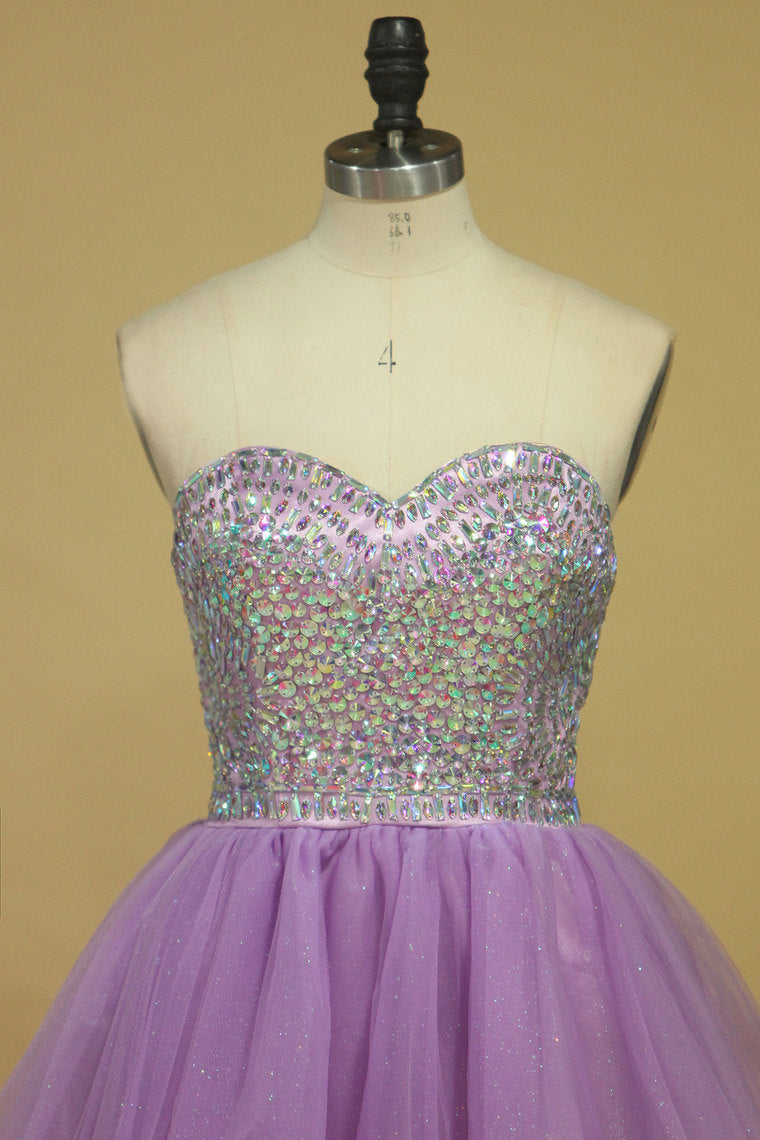 2022 A Line Sweetheart Homecoming Dresses Tulle With Rhinestone Short/Mini