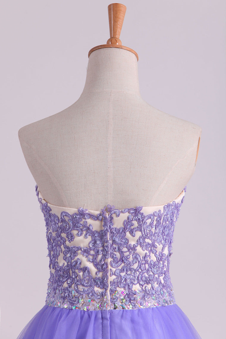 2022 Sweetheart A Line Tulle Prom Dresses With Applique And Beads