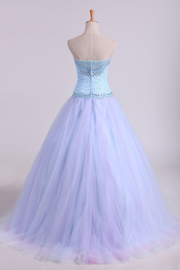 2022 Ball Gown Sweetheart Prom Dresses Tulle & Lace With Beading