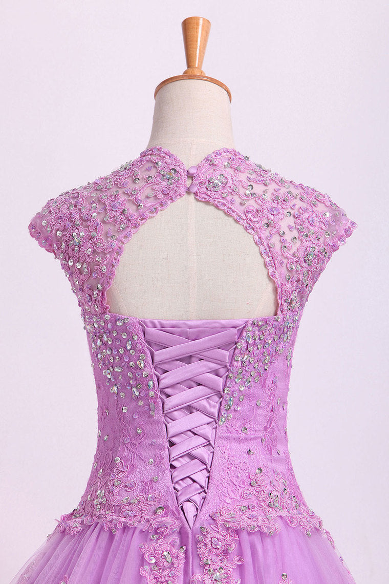 2022 New Arrival Quinceanera Dresses Ball Gown Floor Length Tulle With Beadings&Applique