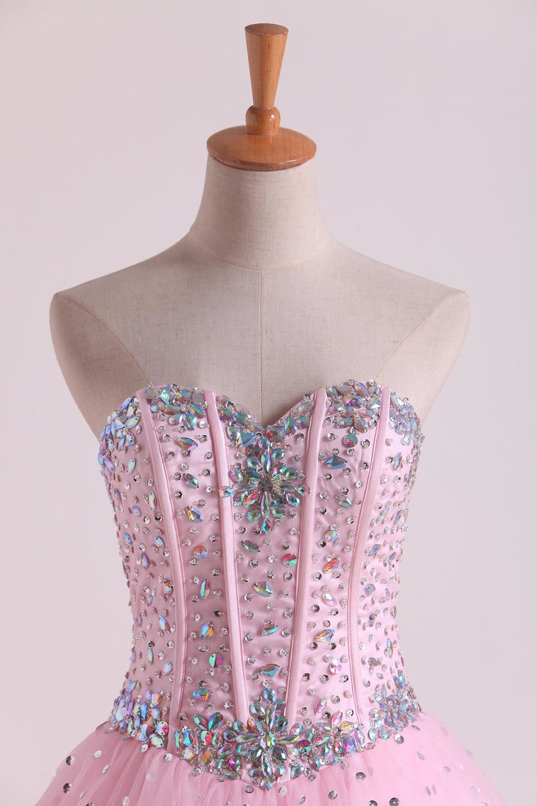 2022 Sweetheart Beaded Bodice Quinceanera Dresse Tulle Floor Length