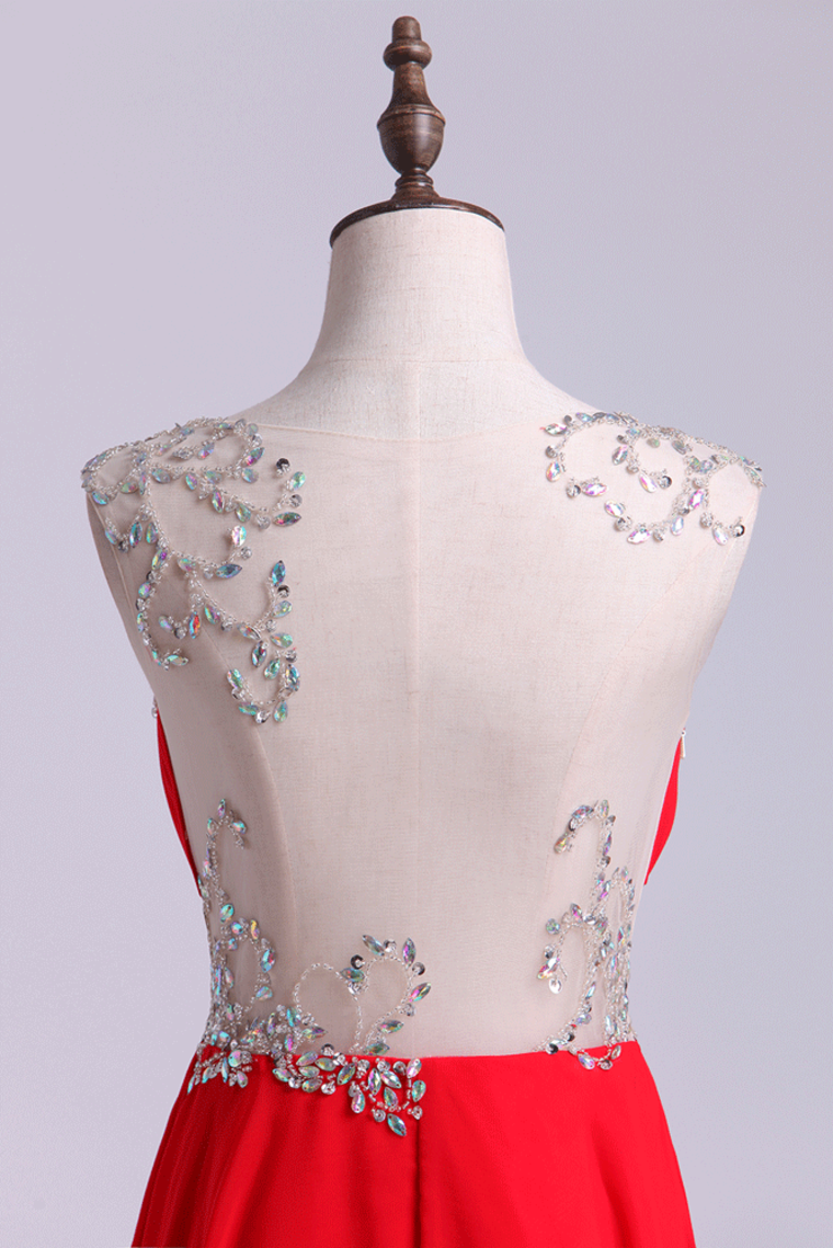 2022 Bateau A Line Homecoming Dresses Short Chiffon With Beads&Ruffles