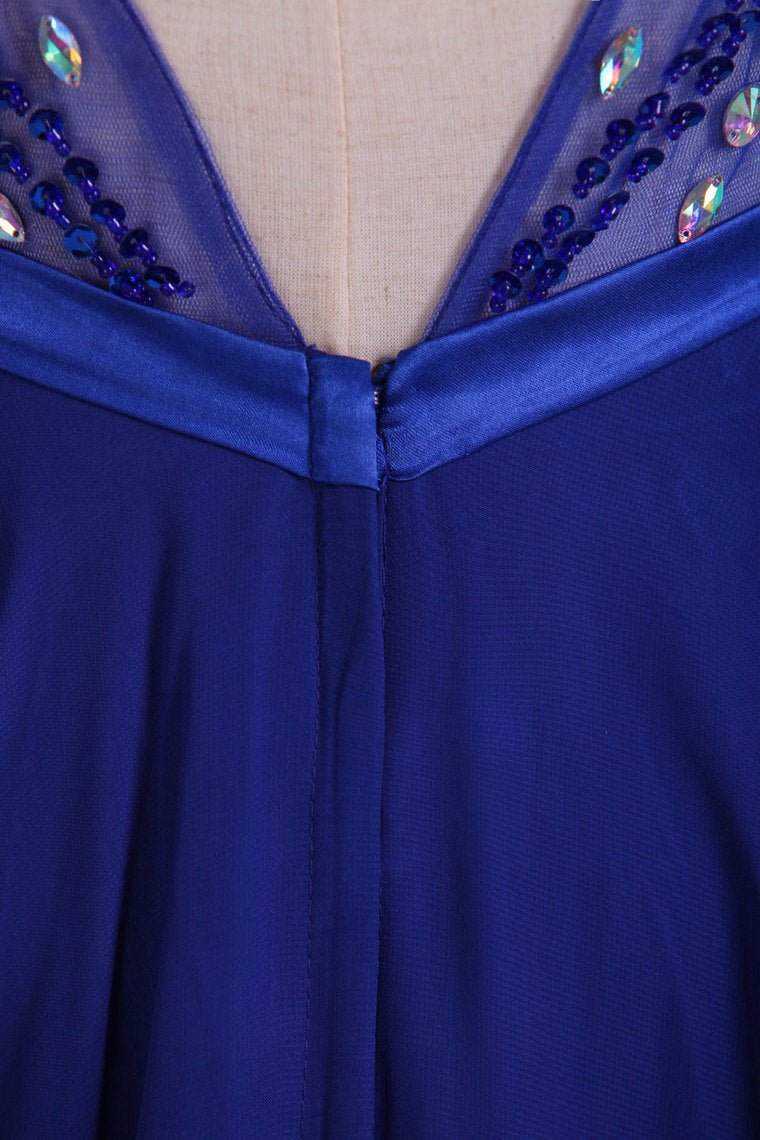 2022 Bateau A-Line Chiffon Prom Dresses With Ribbon Sweep Train