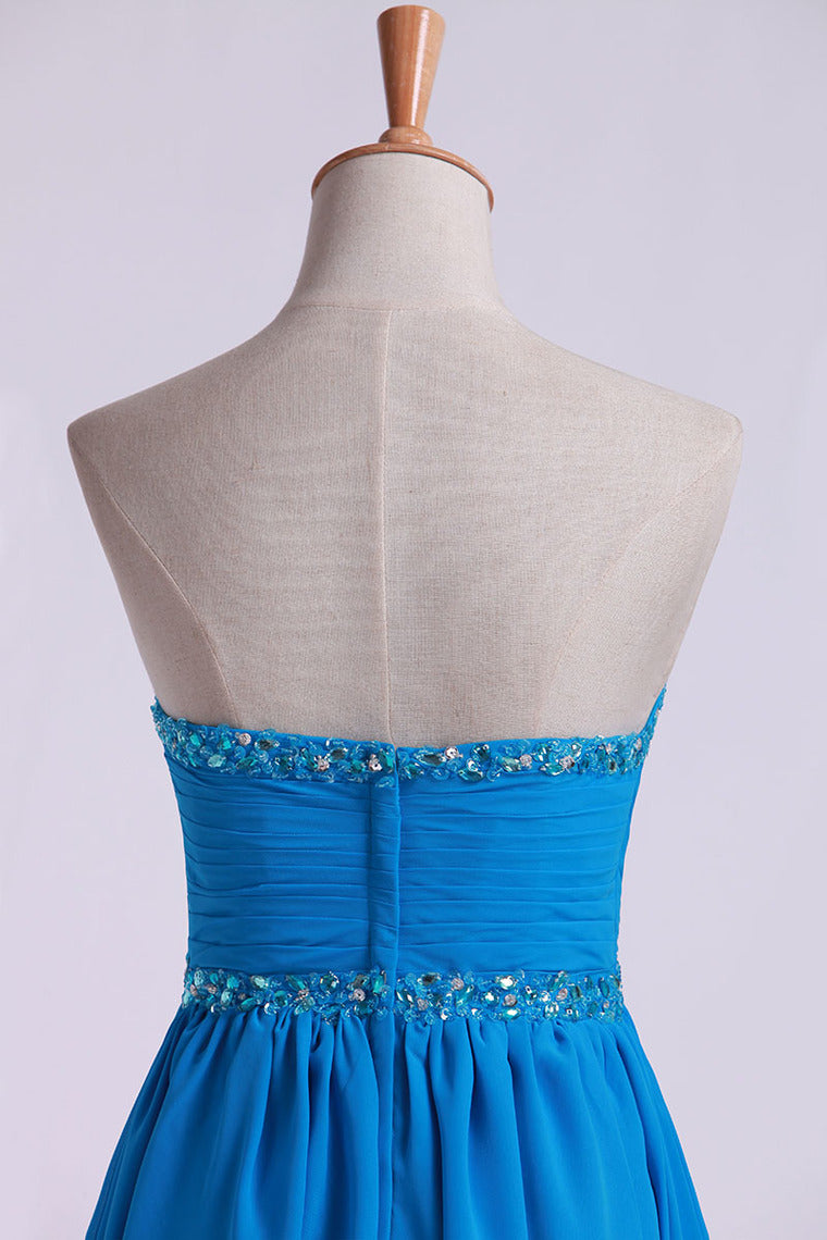 2022 Beaded Sweetheart Neckline And Waistline Pleated Bodice Chiffon White Short/Mini