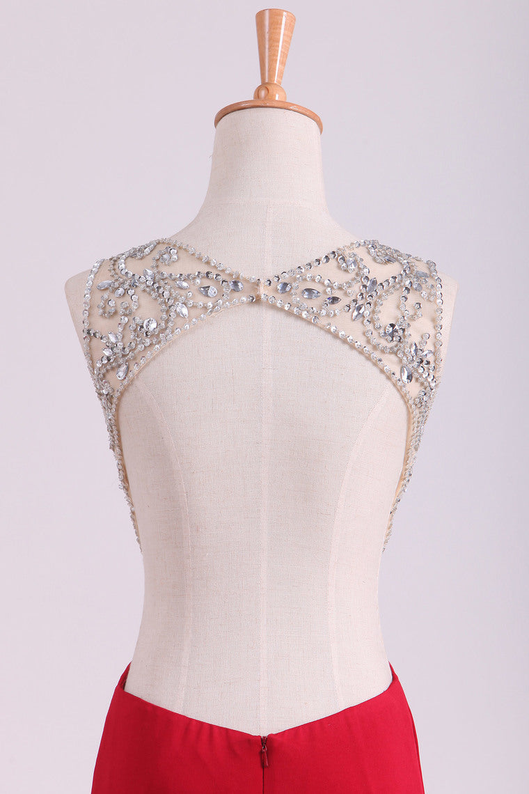 2022 Prom Dresses Scoop Beaded Bodice Spandex With Beading Backless
