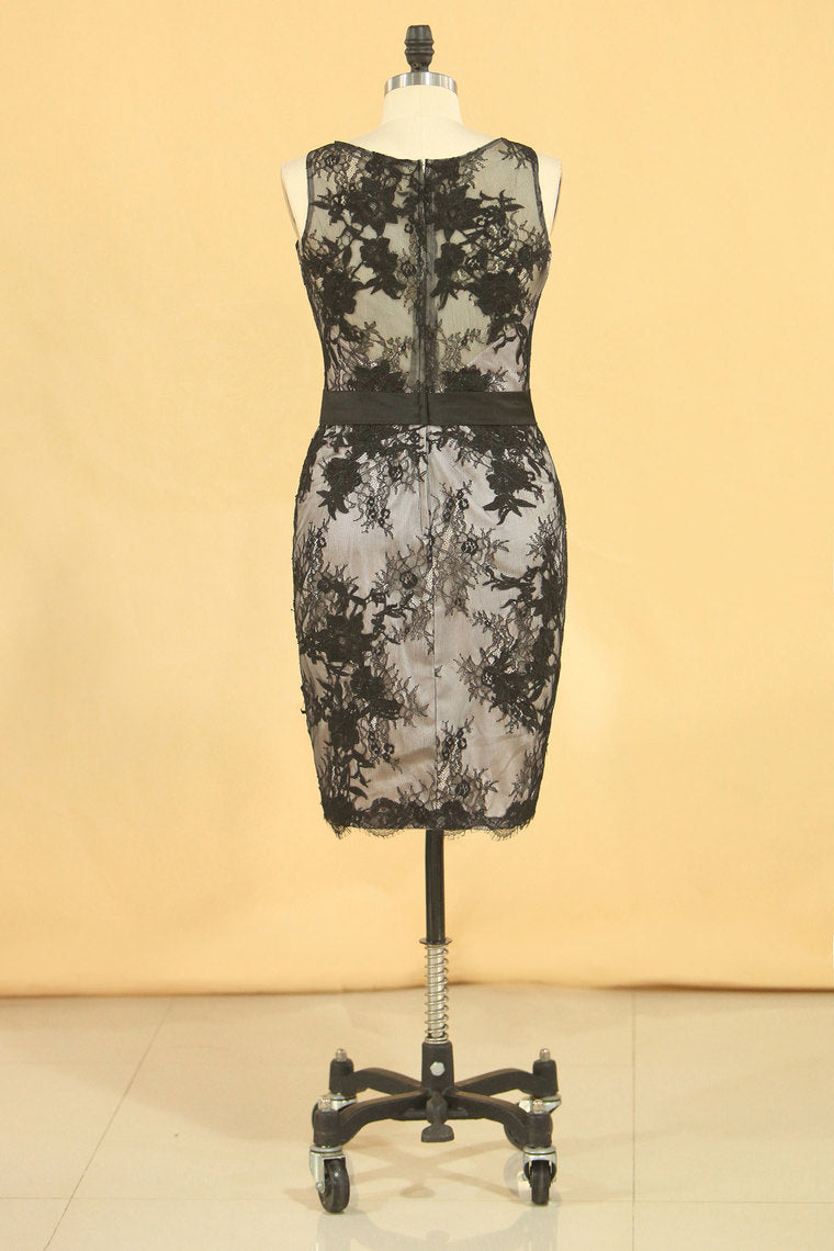 2022 Sheath Scoop Lace Mother Of The Bride Dresses With Sash And Applique