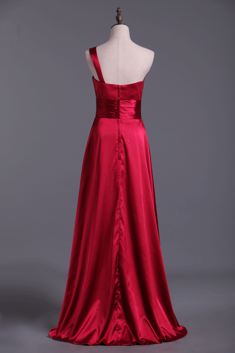 2022 Burgundy/Maroon One Shoulder Bridesmaid Dresses Floor Length A Line