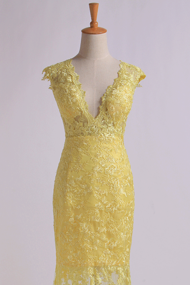 2022 Evening Dresses Mermaid/Trumpet V-Neck Lace Open Back