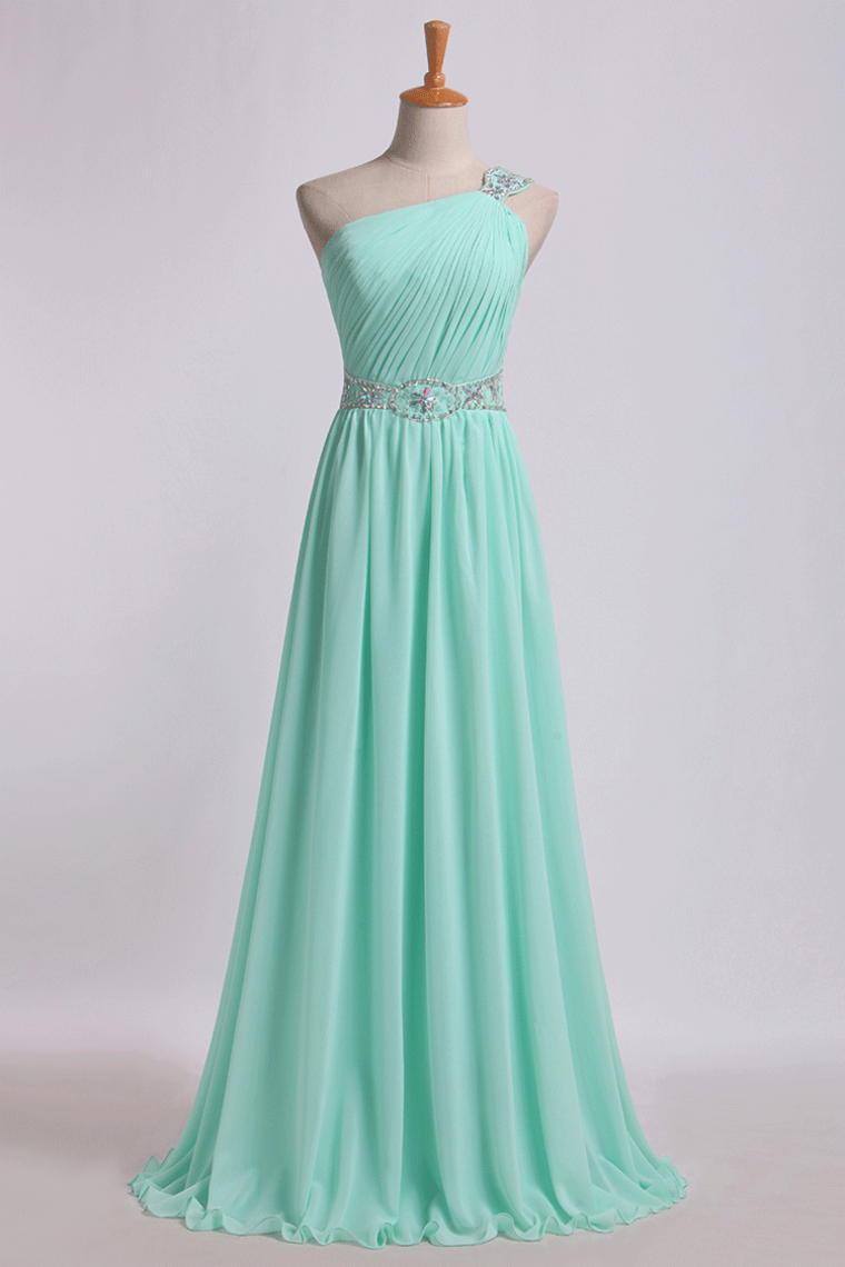 2022 Prom Dresses One Shoulder A-Line Chiffon With Beading&Sequins Floor Length