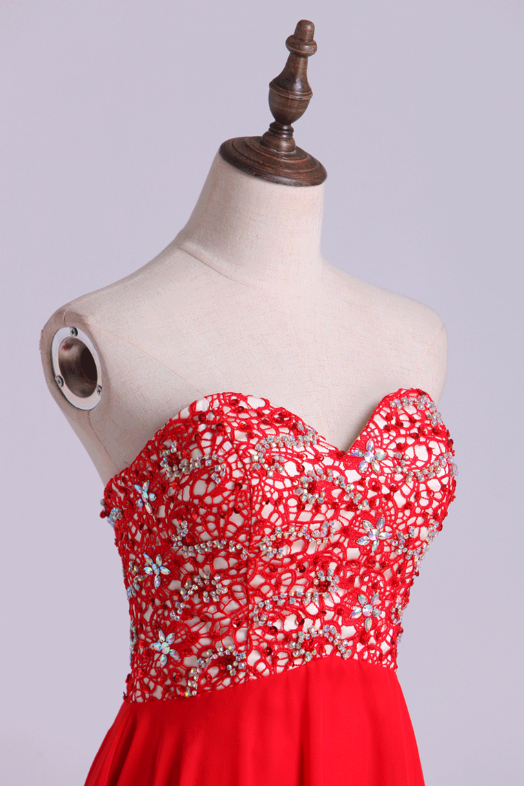 2022 Sweetheart A Line Short/Mini Homecoming Dresses Lace & Chiffon