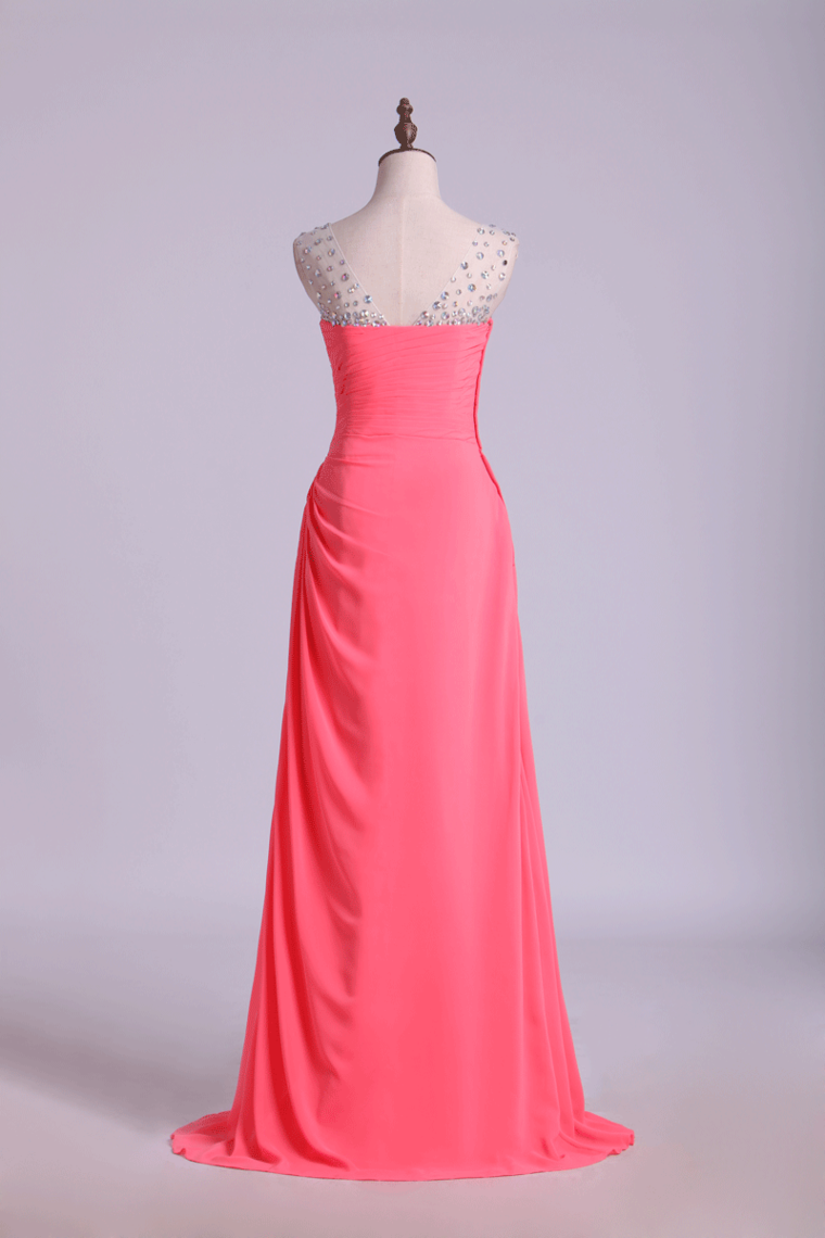 2022 Beaded Sweetheart Neckline & Straps Ruffled Bodice With Slit