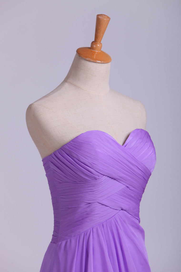2022 Sweetheart Neckline Chic Dress Pleated Bodice A Line With Slit Chiffon