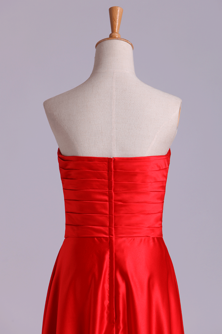 2022 Sweetheart Prom Dresses Matching Pleated Bodice & Waistband Pick Up Long Trumpet Skirt Beaded Satin