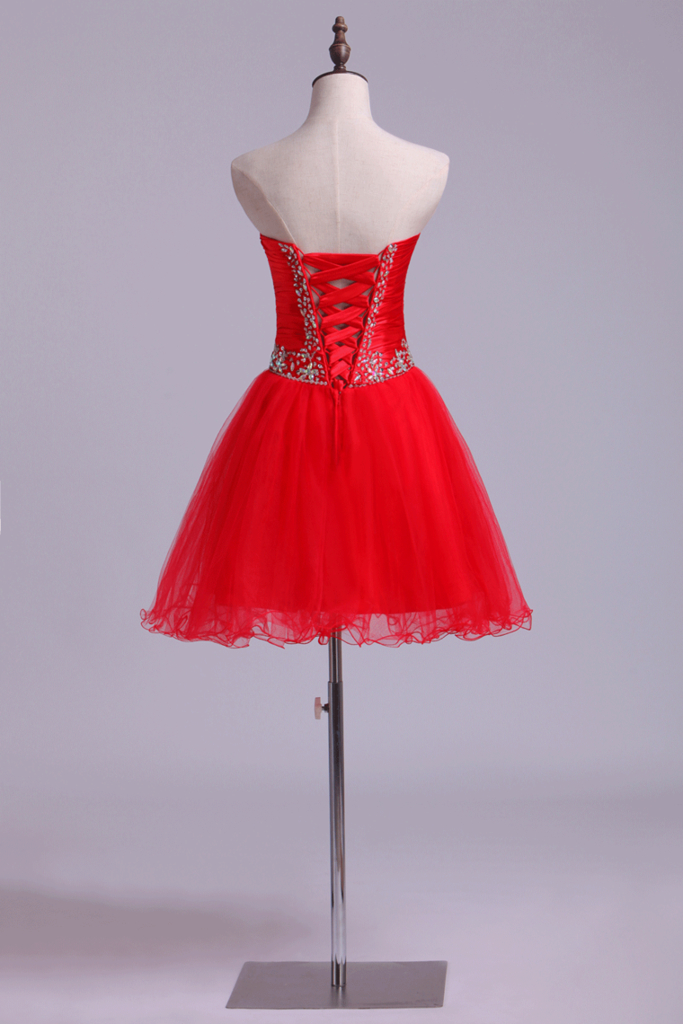 2022 Homecoming Dresses A Line Sweetheart Beading Short/Mini Ruffles