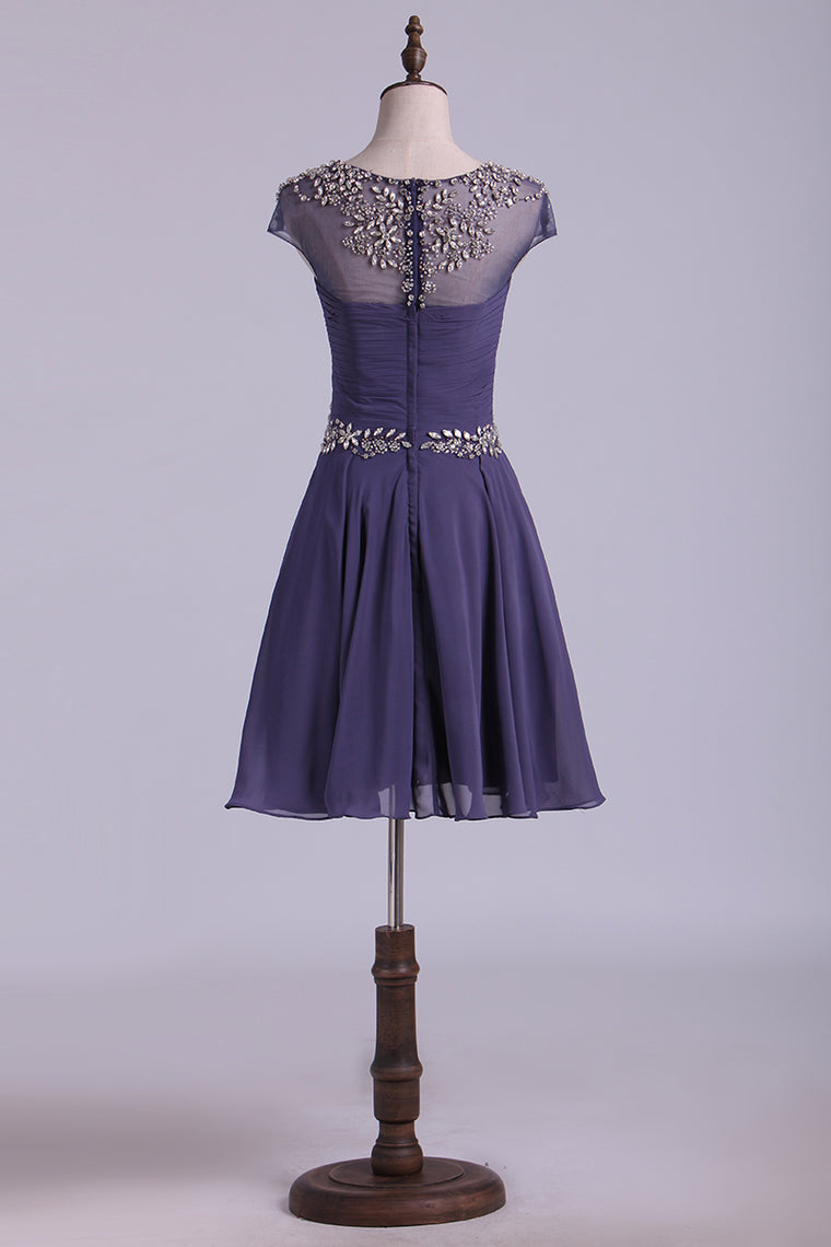 2022 Scoop Homecoming Dresses Short Chiffon With Beading & Ruffles