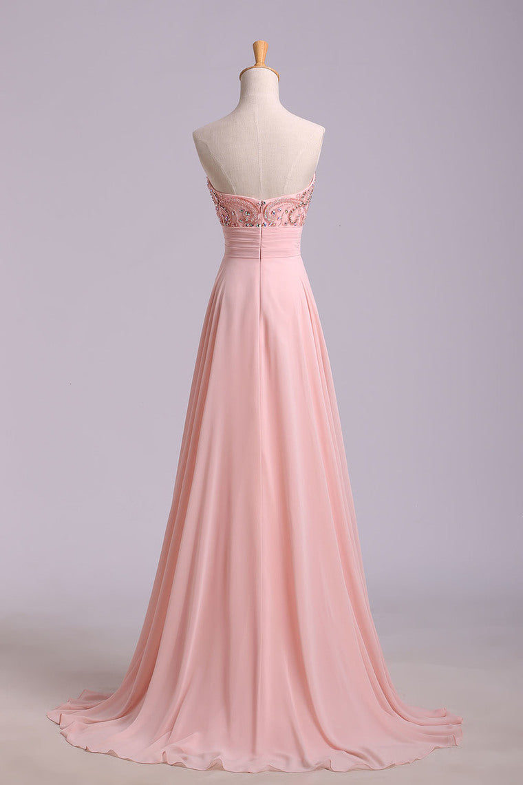 2022 New Arrival Prom Dresses A Line Sweetheart Sweep/Brush Chiffon With Beading