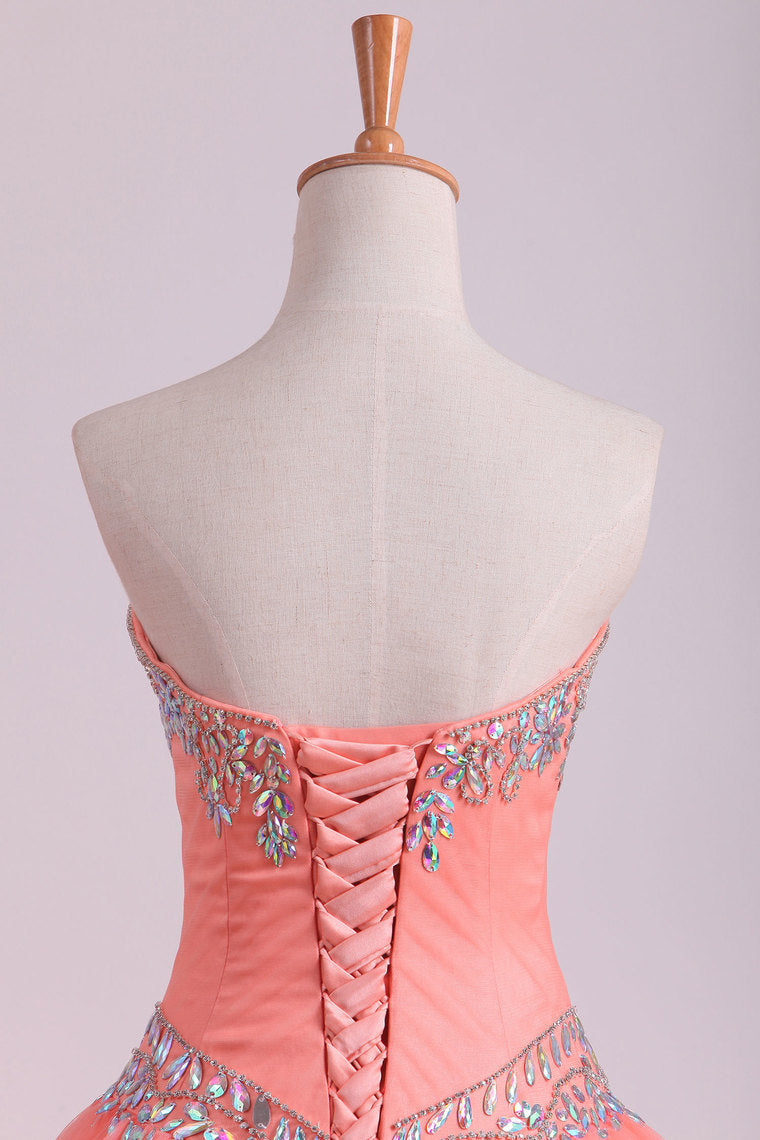 2022 Quinceanera Dresses Ball Gown Strapless Tulle With Applique Floor Length