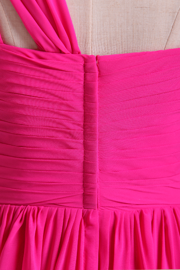 2022 Fuchsia One Shoulder A Line Chiffon Bridesmaid Dresses