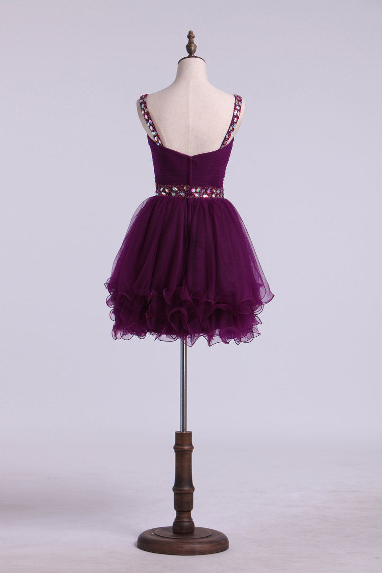 2022 Homecoming Dresses Sweetheart Tulle With Ruffles And Beading Mini