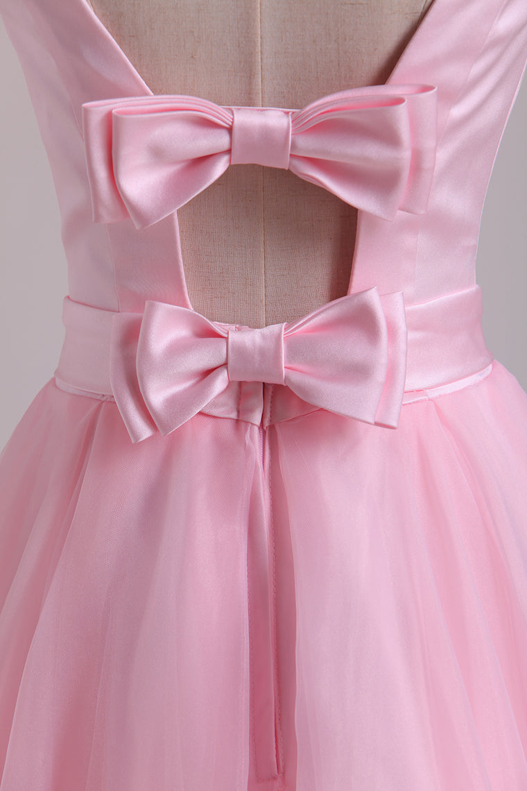 2022 Bateau Neckline A-Line Organza & Satin Wedding Dresses With Handmade Bowknot