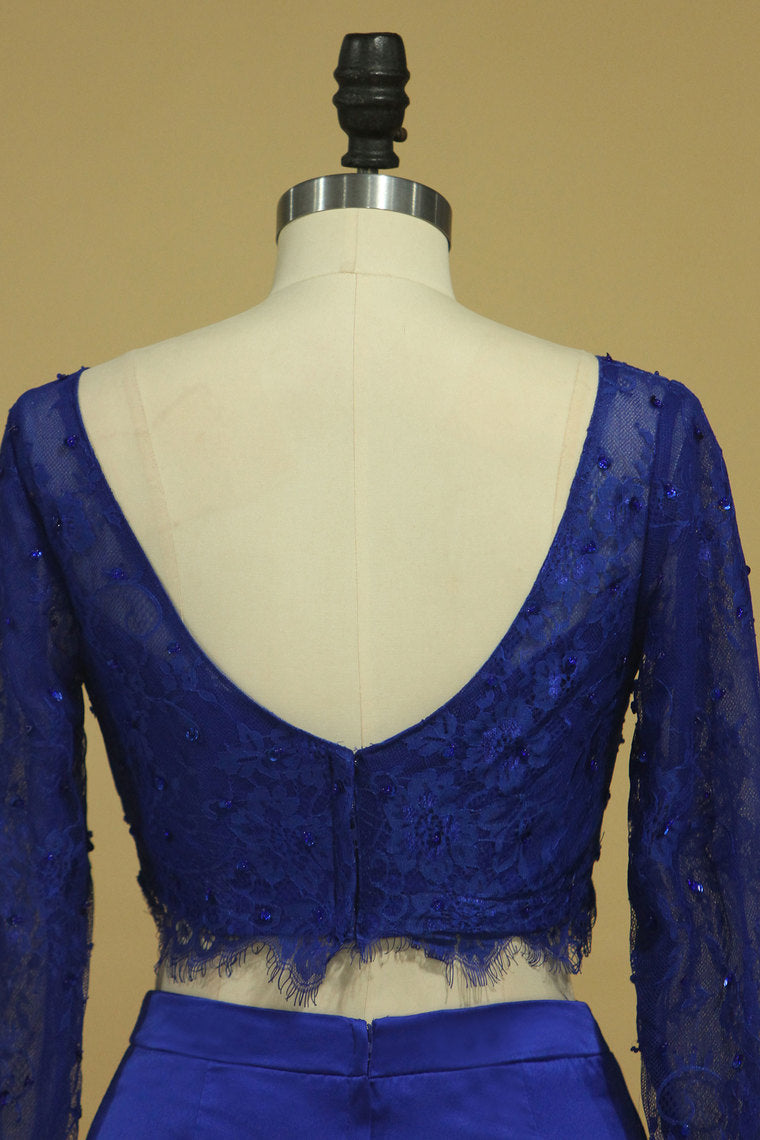 2022 Scoop Long Sleeves Two-Piece Mermaid Satin Mother Of The Bride Dresses