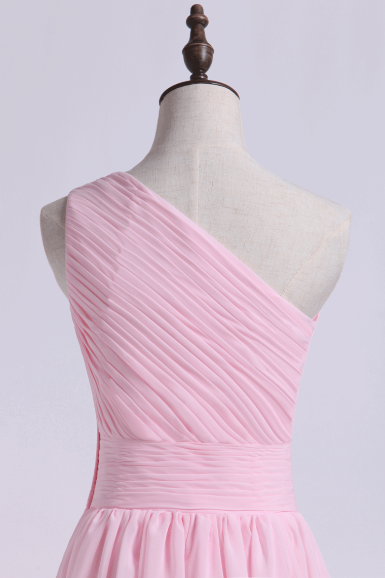 2022 One Shoulder Bridesmaid Dresses A Line Knee Length Chiffon With Ruffle