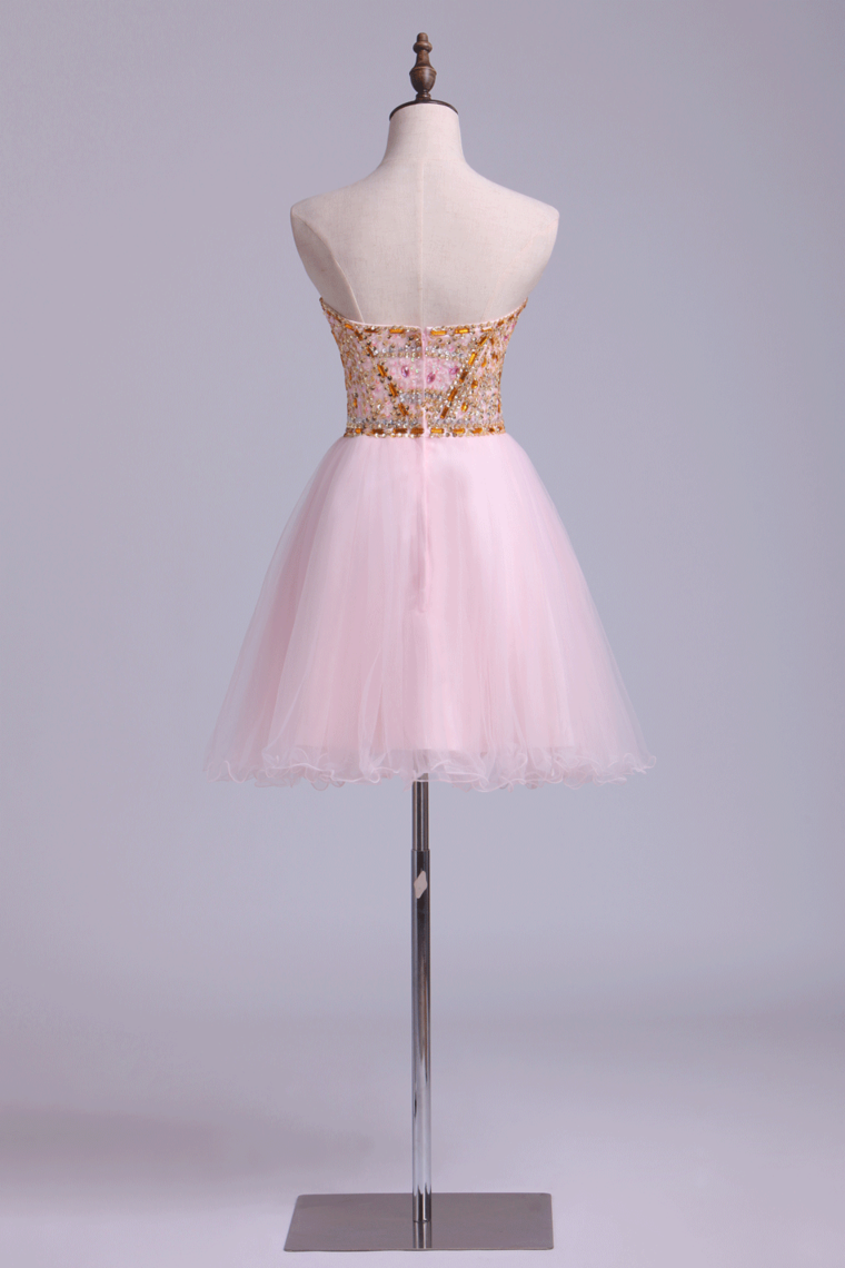 2022 Collection Short/Mini Strapless A Line Beadings Organza