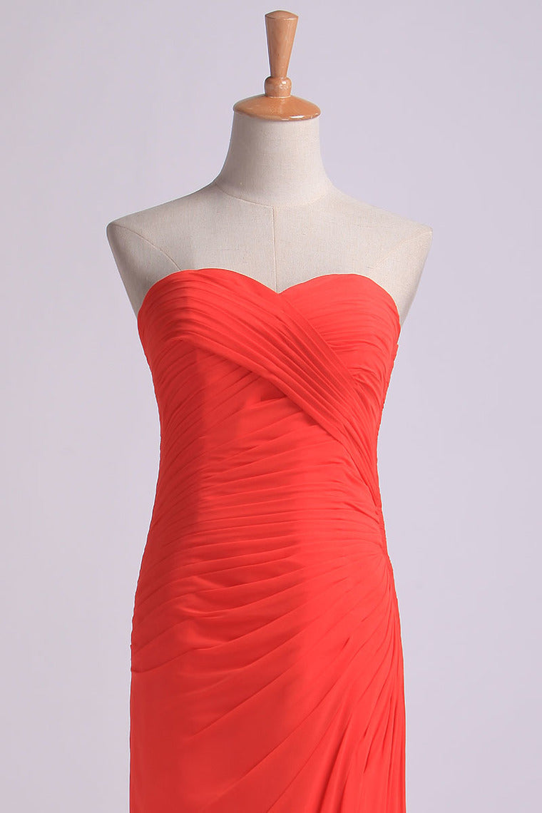 2022 Sheath/Column Prom Dresses Sweetheart Chiffon With Slit And Ruffles Floor Length