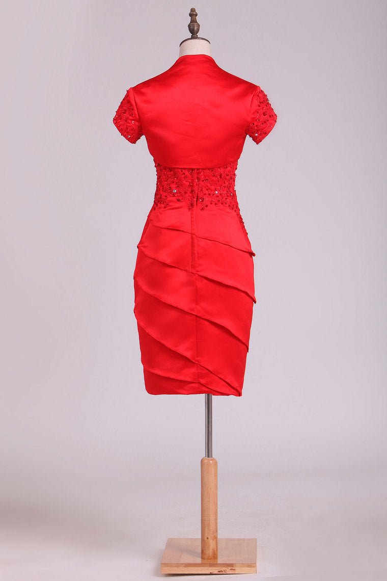 2022 Sheath Mother Of The Bride Dresses Strapless With Beading And Applique Satin