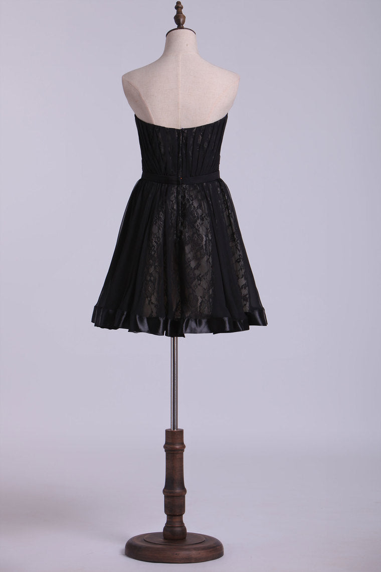 2022 Sweetheart Homecoming Dresses A Line Short Chiffon & Lace With Ribbon